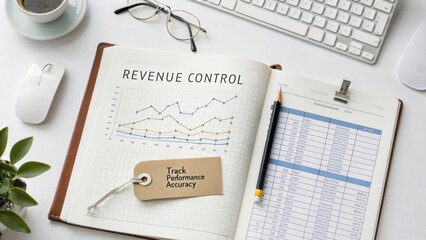 Revenue Control Strategy with Graphs, Data Sheets, and Office Supplies for Performance Tracking and Business Management