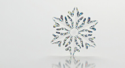 Naklejka premium Stunning crystal snowflake sparkles with prismatic light, symbolizing winter's delicate beauty and festive elegance.