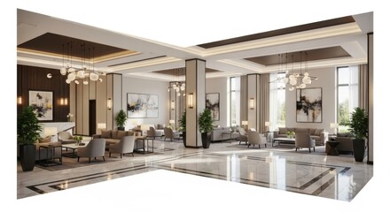 Luxurious Modern Hotel Lobby with Elegant Seating and Bright Natural Light