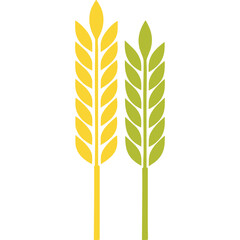 Two Stylized Wheat Stalks One Yellow One Green on Transparent Background Representing Agriculture and Growth