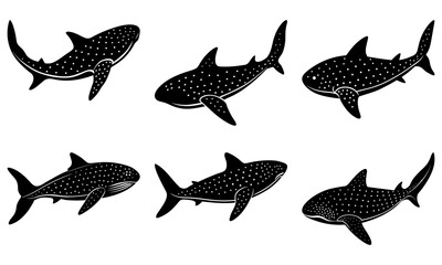 Obraz premium Graceful Whale Sharks Swimming Silently: A Collection of Marine Giants in a Stunning Vector Style for Educational Resources and Ocean Conservation Projects
