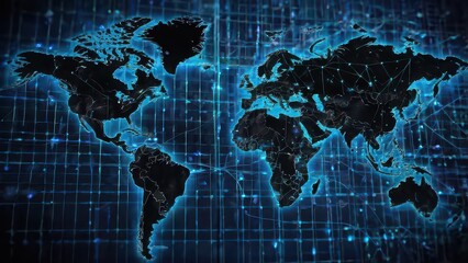 World map with digital network connections and glowing city lights