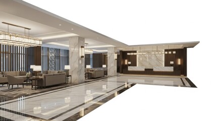 Modern Luxury Hotel Lobby with Elegant Seating Area and Marble Floors