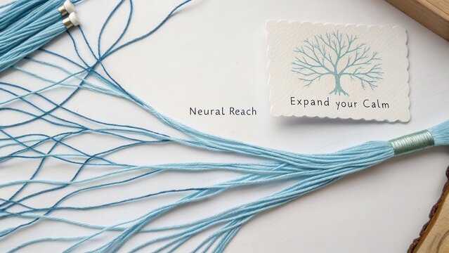 Soft Blue Strings with Tree Illustration and Inspiring Quote about Calm and Mindfulness for Relaxation and Wellbeing - Powered by Adobe