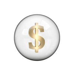 Fototapeta premium Golden Dollar Sign inside a White Transparent Orb against a Plain Backdrop