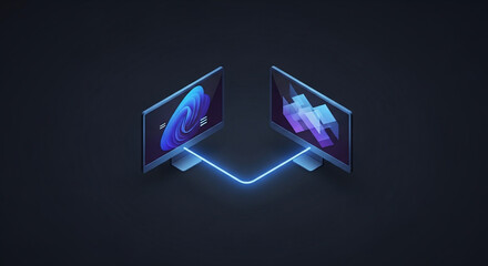 Diverse Remote Team Working Illustration of Two Connected Monitors Facing Each Other