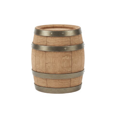 Fototapeta premium Rustic wooden barrel with aged metal hoops in a minimalist setting showcasing craftsmanship