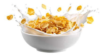 Pouring milk into the white bowl with healthy chocolate granola, breakfast time, splashes