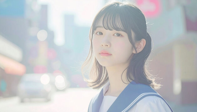 少しすねた表情のセーラー服の女子高校生