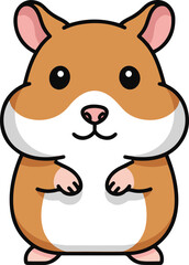 A simplified, front-facing cartoon illustration of a cute golden hamster standing upright, with large eyes and soft colors, perfect for a mascot or icon.