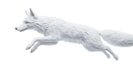 Snow sculpture of a jumping fox ultra realistic high resolution on transparent background