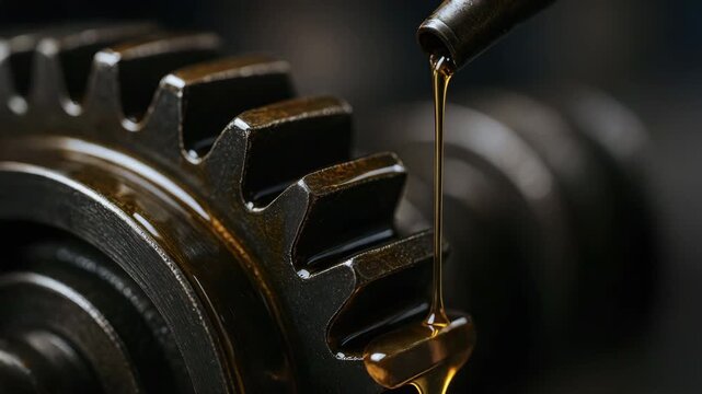 Mechanical gear with oil pouring on teeth for smooth lubrication and efficient industrial machinery maintenance in metal gear operation
