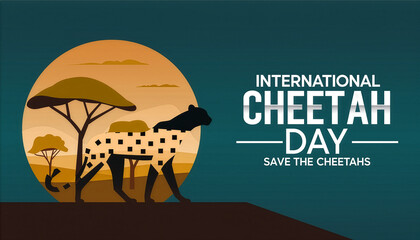 Vector illustration for a wildlife conservation campaign, featuring a cheetah silhouette against a savanna sunset to raise awareness for the endangered species