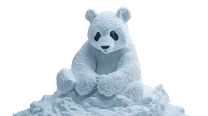 Snow sculpture of a panda sitting ultra realistic high resolution on transparent background
