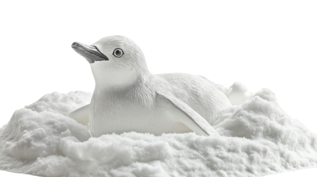 Snow sculpture of a playful penguin ultra realistic high resolution on transparent background