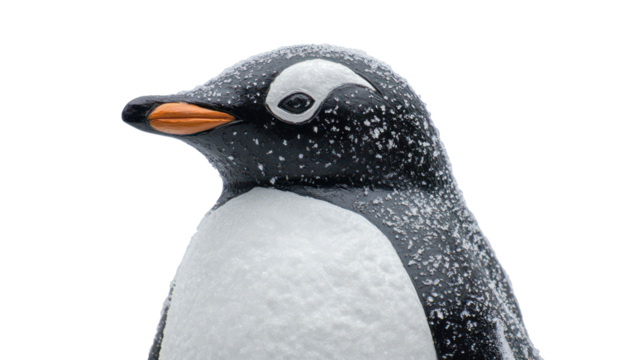 Snow sculpture of a playful penguin ultra realistic high resolution on transparent background