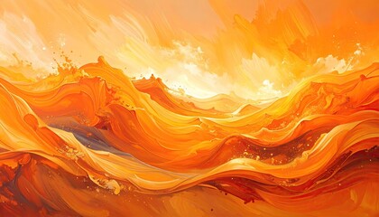 Orange waves, sunlit landscape
