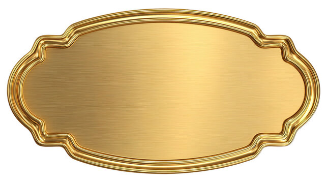 Gold metal plate with place for text isolated on white background. 3D 