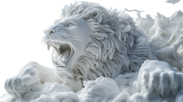 Snow sculpture of a roaring lion ultra realistic high resolution on transparent background - Powered by Adobe