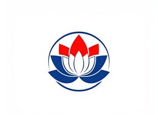 Red and blue lotus flower logo in circle