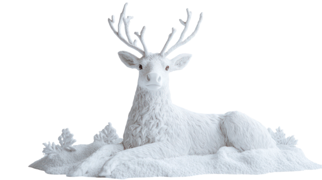 Snow sculpture of a sitting reindeer ultra realistic high resolution on transparent background - Powered by Adobe