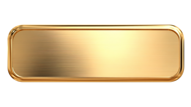 A rectangular gold metal plate with a brushed texture, isolated on transparent background