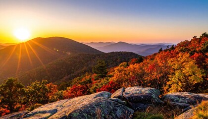 Autumn sunrise over mountain peaks