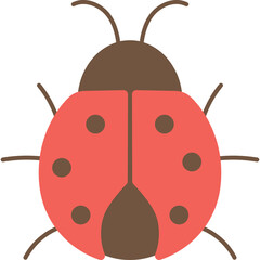 Stylized Red Ladybug with Brown Accents and Black Spots Isolated on Transparent Background