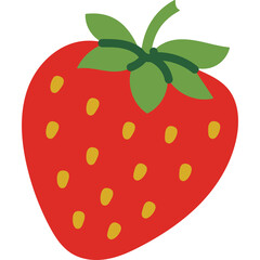 Stylized Red Strawberry with Green Leaves and Yellow Seeds Isolated on a Transparent Background Vibrant Fruit Illustration for Design and Decoration