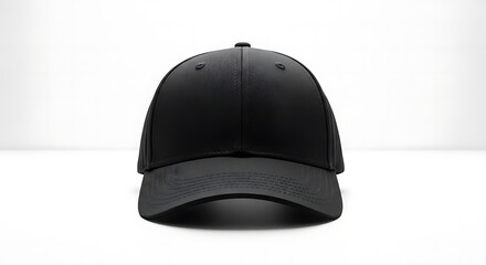 Obraz premium Front View of a Minimalist Black Baseball Cap on a Plain White Background
