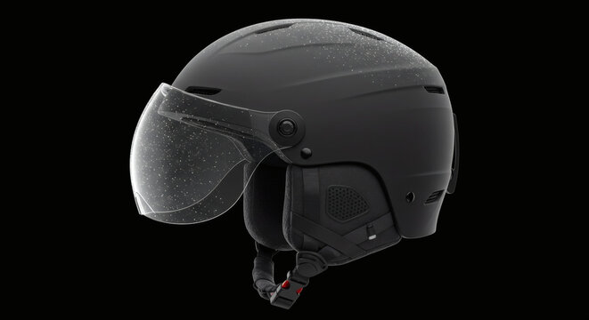 Sleek matte black ski helmet with integrated clear visor, perfect for winter sports enthusiasts seeking style and protection on the slopes.