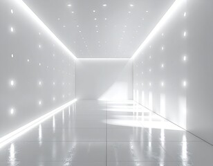 Empty white hall, bright lights