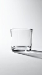 Clear glass tumbler, empty, on white background