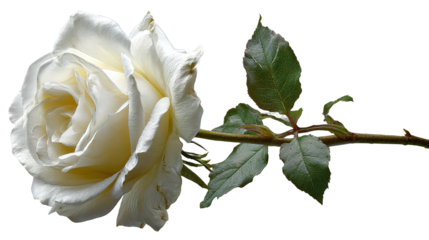 set of white rose flowers isolated on transparent background cutout