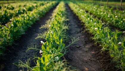 Lush Green Bean Plants Growing in Farm Rows During Daylight