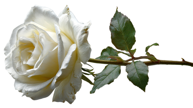 set of white rose flowers isolated on transparent background cutout