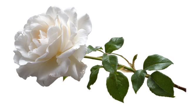 set of white rose flowers isolated on transparent background cutout