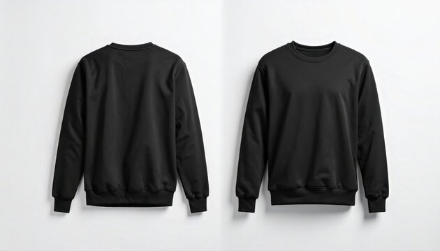 Blank black long sleeve shirt mockup isolated on white background, front and back views, for fashion branding, design, and marketing.
