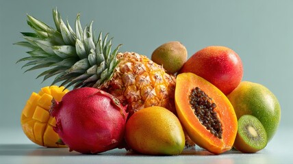Fresh Tropical Fruits Displayed on a Light Background for Health