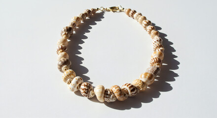 Obraz premium Elegant seashell necklace handcrafted with natural beach treasures, perfect for summer fashion and coastal style inspiration