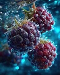 Fresh Berries in Water with Air Bubbles, Summer Fruit Inspiration