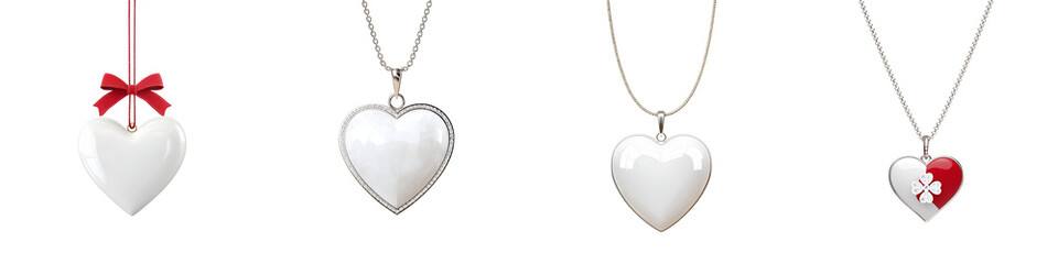 Fototapeta premium Collection of Heart Pendants, Various Designs on White