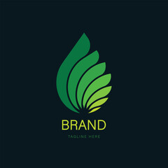 Abstract green fan or wing logo design symbolizing organic growth, nature, and freshness vector