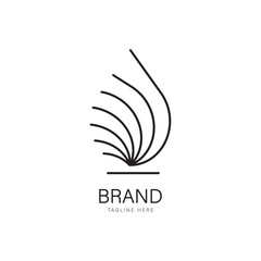 Minimalist line art logo design representing eyelash, feather, abstract wave or shell vector