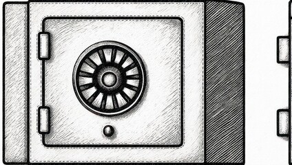 Vintage safe illustration with a combination lock and secure door.