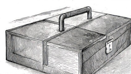 Vintage Wooden Toolbox Illustration with Metal Handle and Latch.
