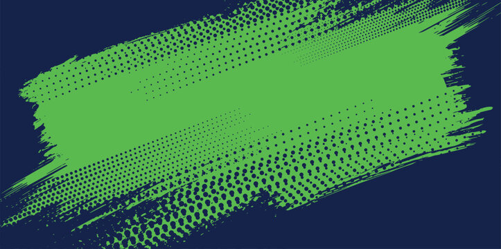 Abstract green brush stroke with halftone grunge effect on dark blue background vector