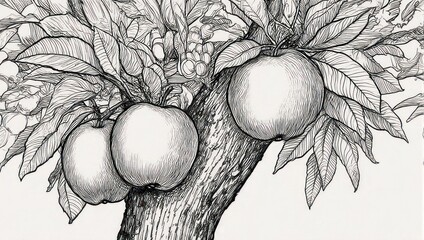 Apple Tree Sketch - Detailed Drawing of Fruit and Foliage.