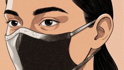 Close-up of a person wearing a protective face mask.