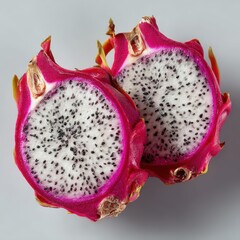 Close-Up of Vibrant Dragon Fruit Halves with Exotic Pink Skin